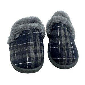 toddler gray soft plaid slippers 5-6 hard bottom READ